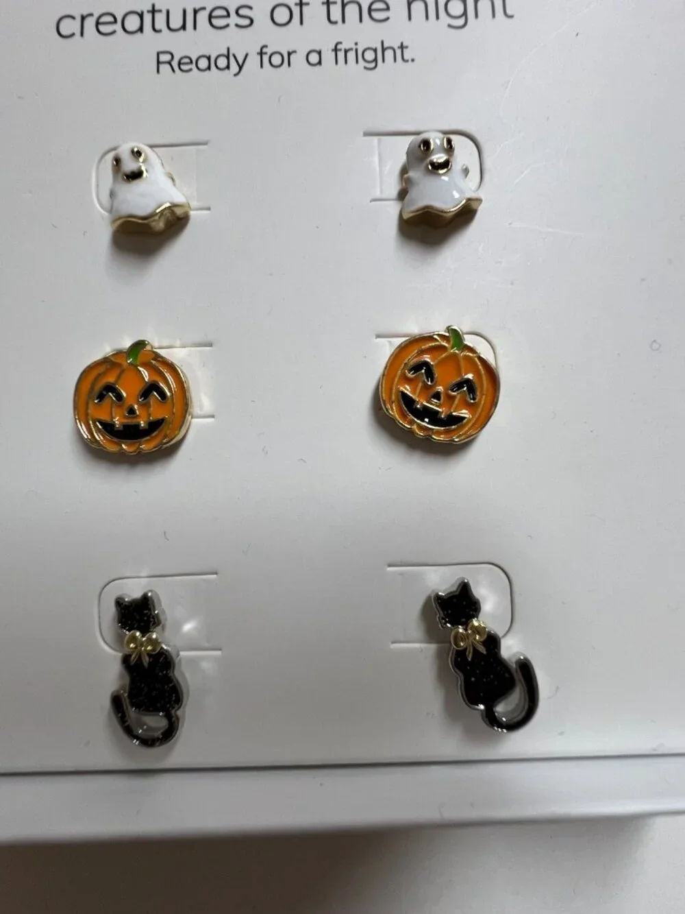 Baublebar Scream Team 3 Pair Stud Earring Set Ghost, Black Cat & Pumpkin NIB